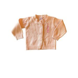 Vintage 80s Baby Cardigan Sweater Pink Button-Up‎ Blue Bird 100% Acrylic
